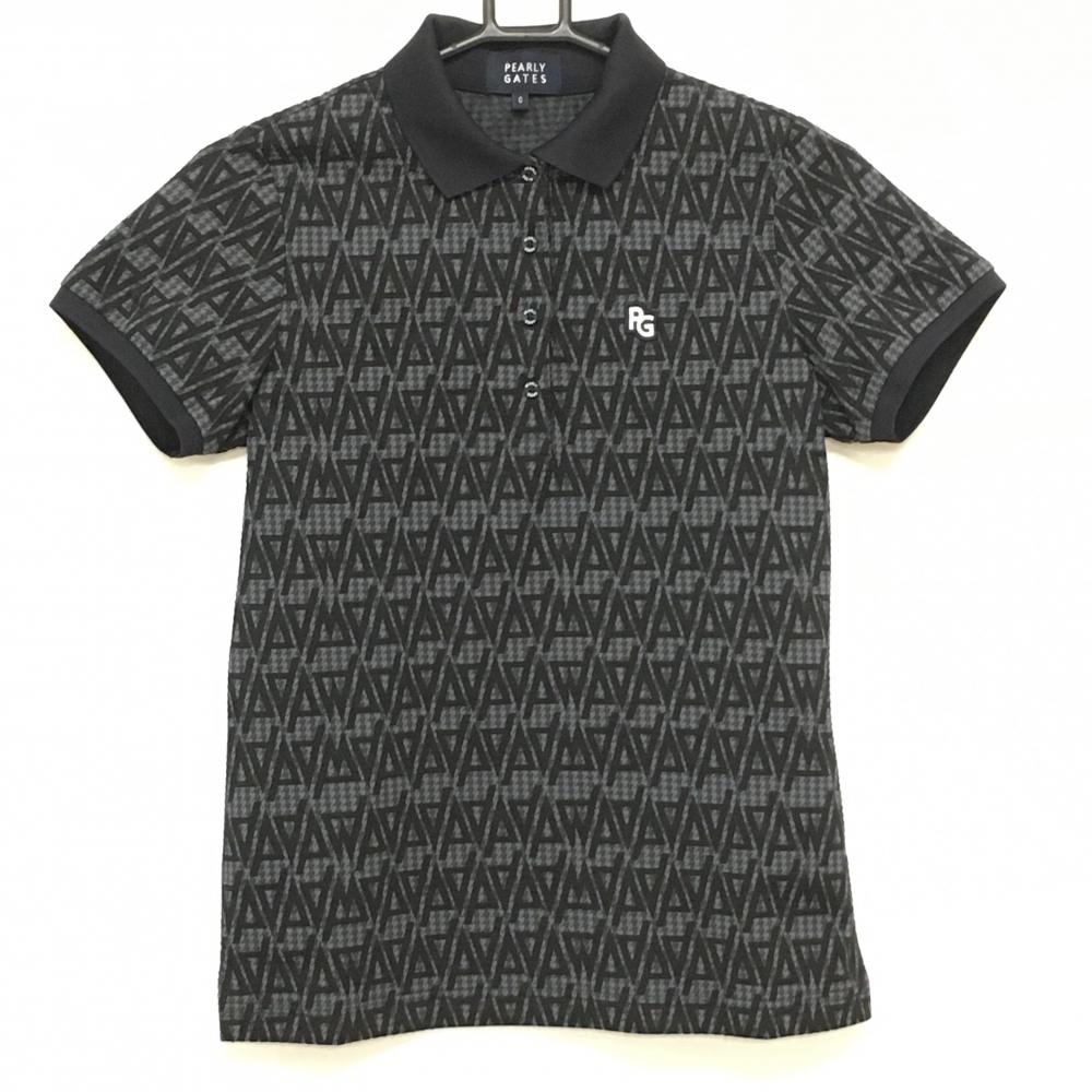 【超美品】パーリーゲイツ 半袖ポロシャツ グレー×黒 総柄 千鳥格子 レディース 0(S) ゴルフウェア 2024年モデル PEARLY GATES