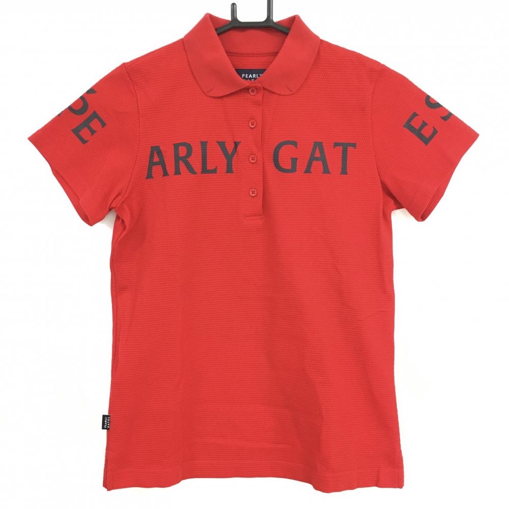 【美品】パーリーゲイツ 半袖ポロシャツ レッド×黒 フロントロゴ 織生地  レディース 0(S) ゴルフウェア 2022年モデル PEARLY GATES
