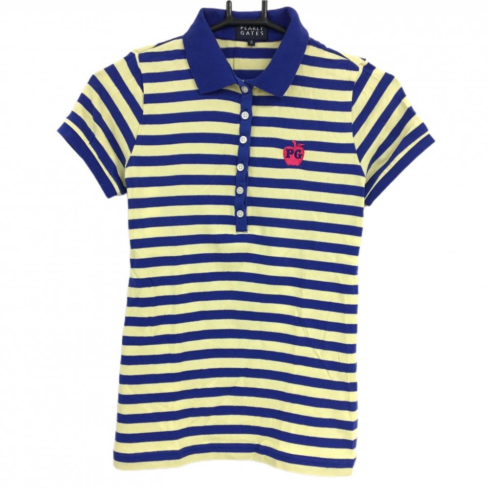 パーリーゲイツ ニット半袖ポロシャツ ブルー×イエロー ボーダー レディース 0(S) ゴルフウェア PEARLY GATES