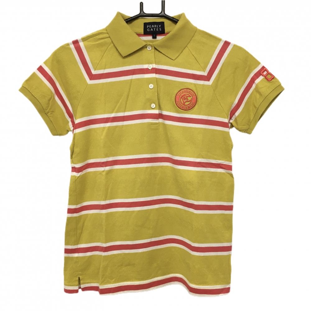 【超美品】パーリーゲイツ 半袖ポロシャツ イエロー×ピンク ボーダー  レディース 1(M) ゴルフウェア PEARLY GATES