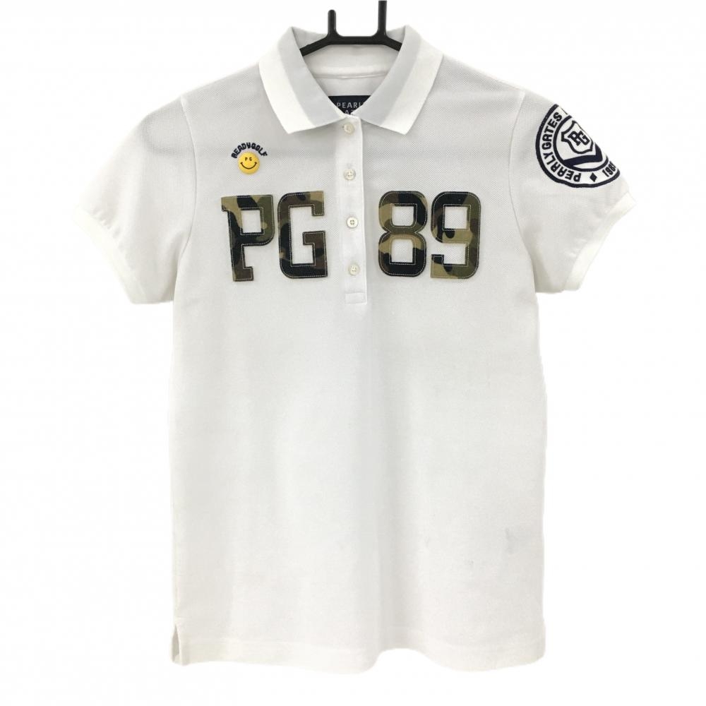 パーリーゲイツ 半袖ポロシャツ 白 ニコちゃん ロゴカモフラ スマイル レディース 0(S) ゴルフウェア PEARLY GATES