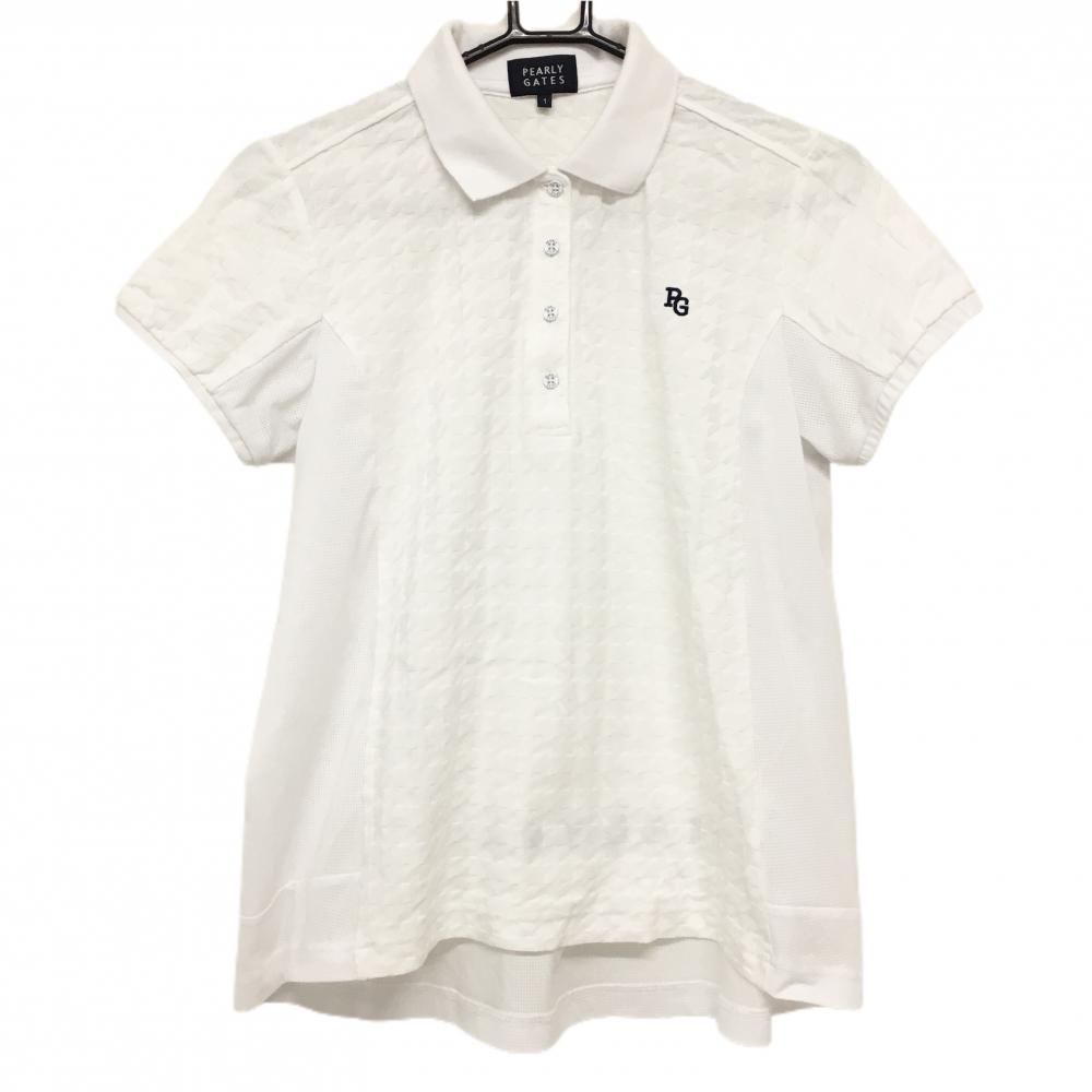 パーリーゲイツ 半袖ポロシャツ 白 千鳥格子織生地 袖下・サイドメッシュ レディース 1(M) ゴルフウェア 2023年モデル PEARLY GATES