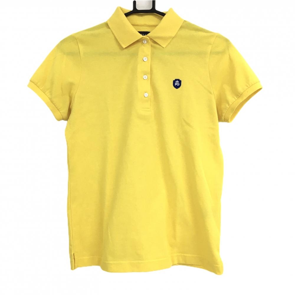 【美品】パーリーゲイツ 半袖ポロシャツ イエロー 襟裏ニコちゃん スマイル  レディース 1(M) ゴルフウェア PEARLY GATES