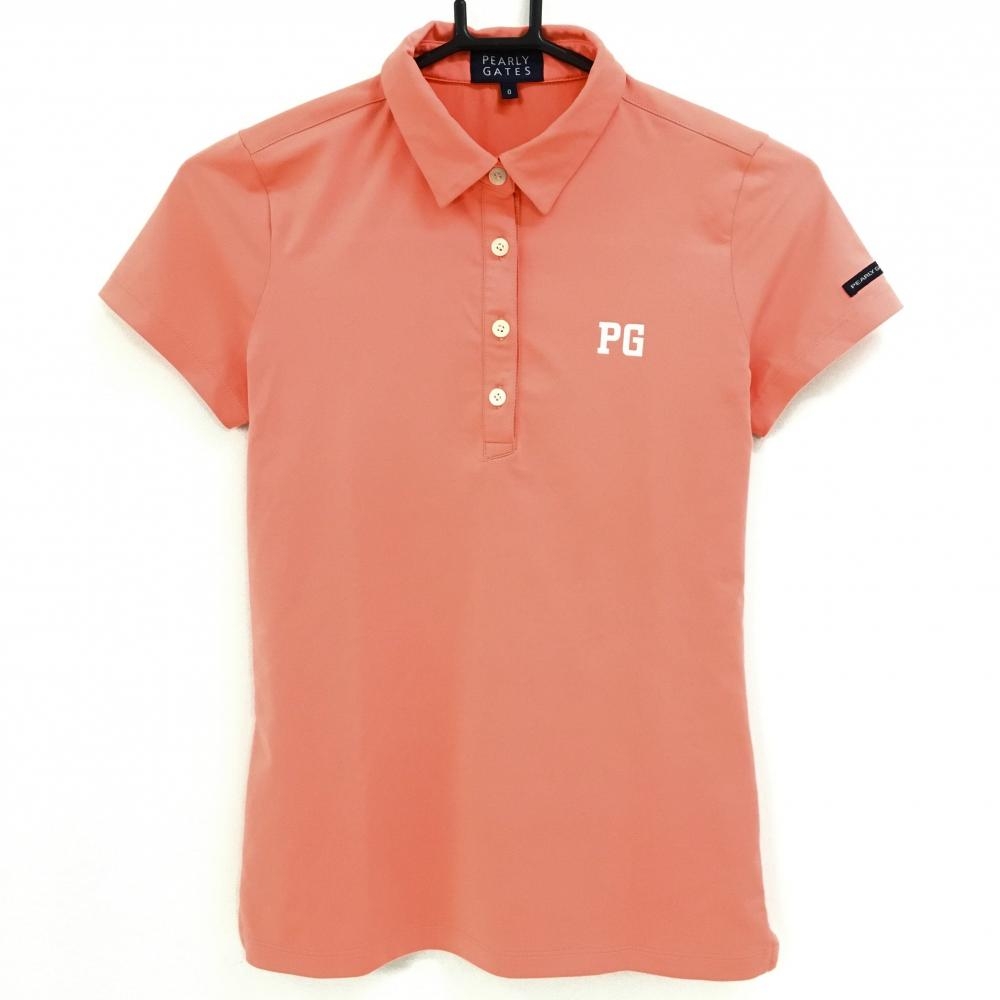 【美品】パーリーゲイツ 半袖ポロシャツ サーモンピンク×白 バックロゴ 韓国モデル レディース 0(S) ゴルフウェア PEARLY GATES