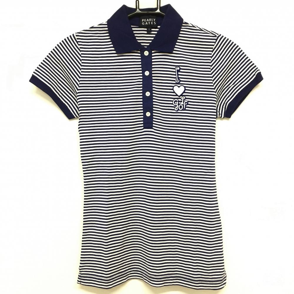 パーリーゲイツ 半袖ポロシャツ 白×ブルー系 ボーダー  レディース 1(M) ゴルフウェア PEARLY GATES