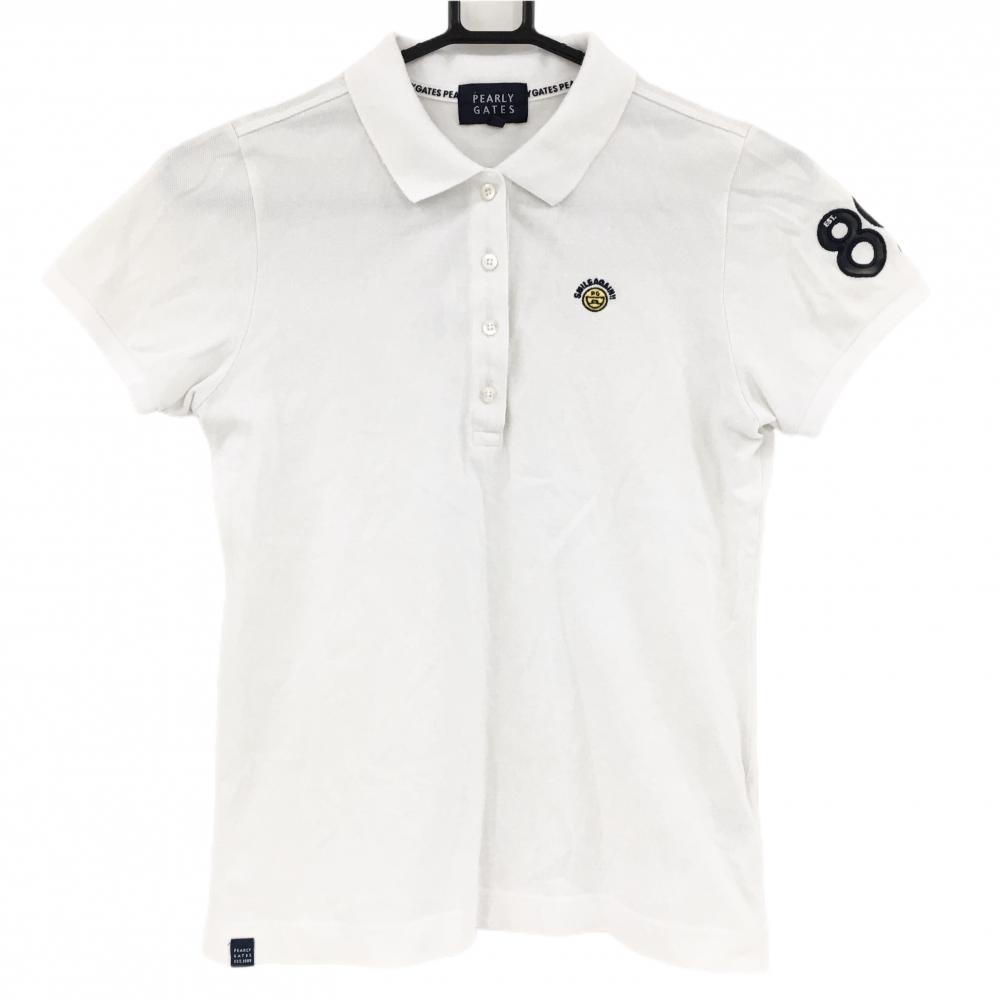 パーリーゲイツ 半袖ポロシャツ 白 ニコちゃん スマイル バックロゴ  レディース 0(S) ゴルフウェア PEARLY GATES