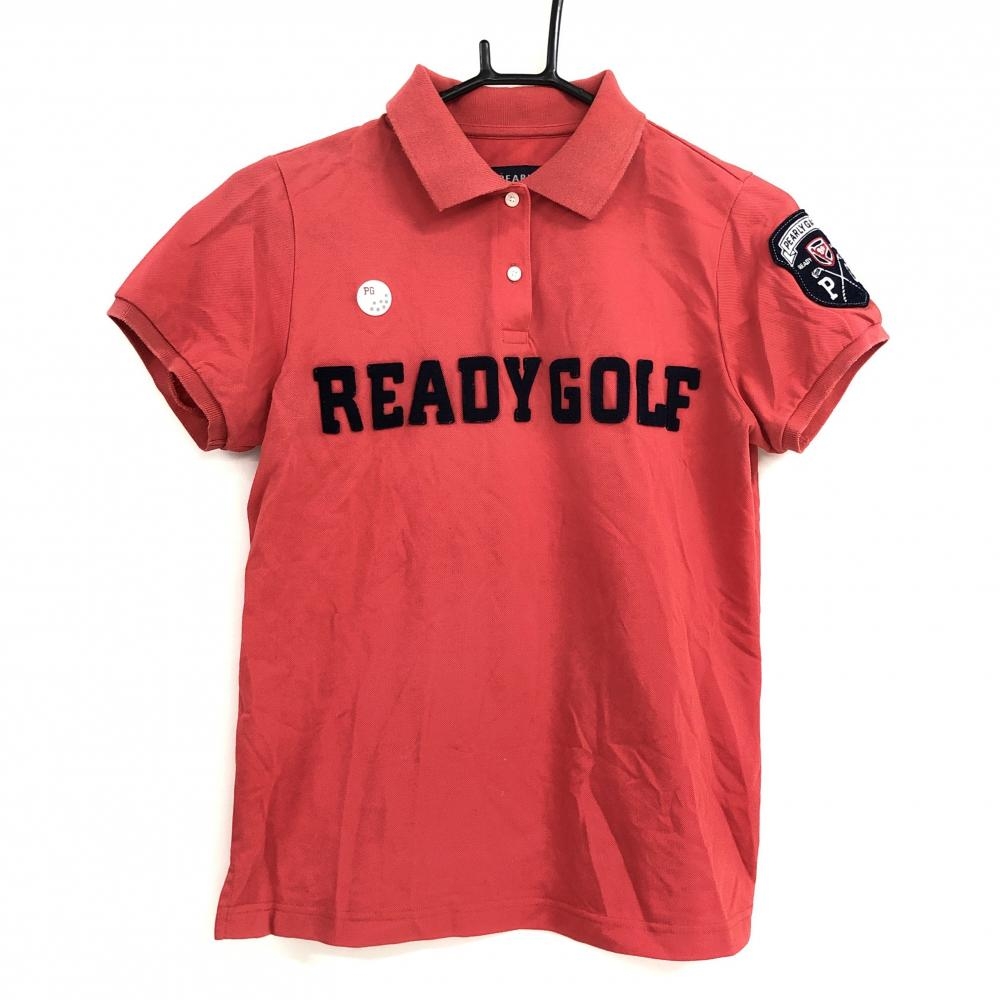 パーリーゲイツ 半袖ポロシャツ レッド×ネイビー 襟裏プリント フェルトワッペン  レディース 1(M) ゴルフウェア PEARLY GATES