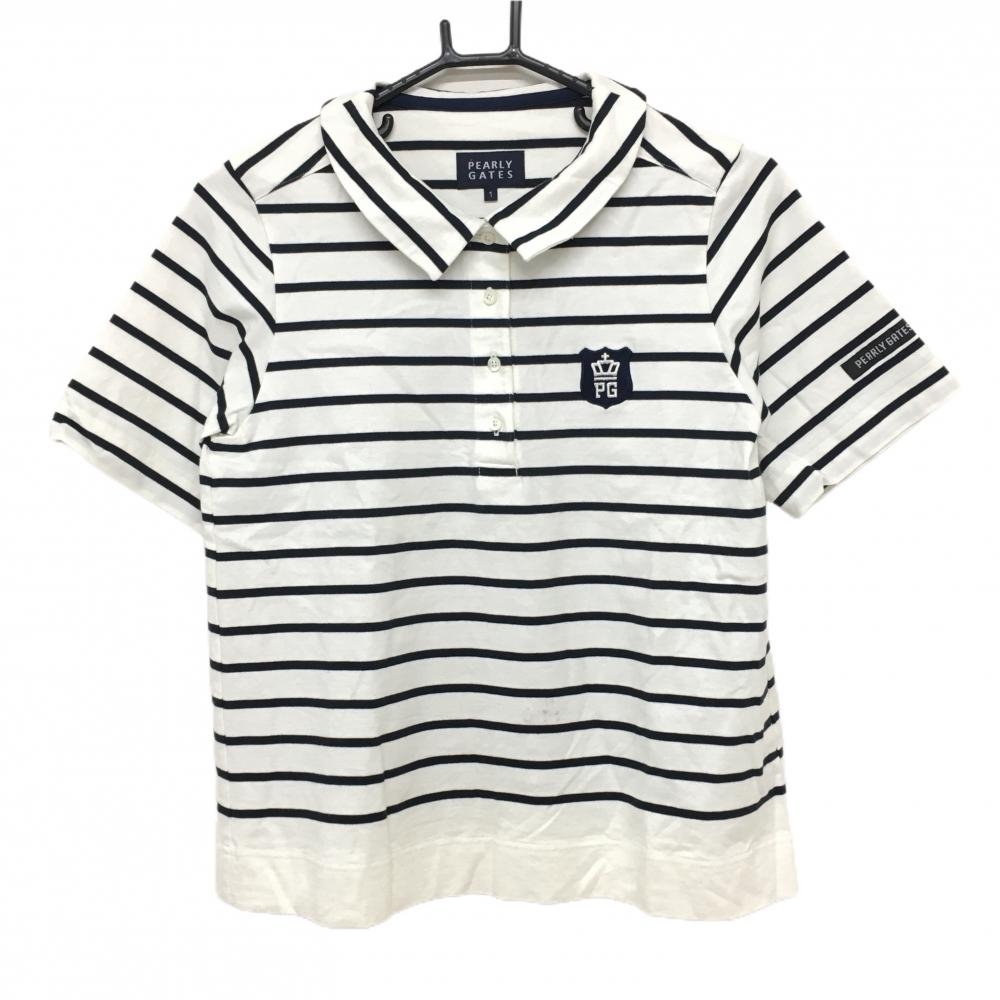 パーリーゲイツ 半袖ポロシャツ 白×ネイビー ボーダー  レディース 1(M) ゴルフウェア PEARLY GATES