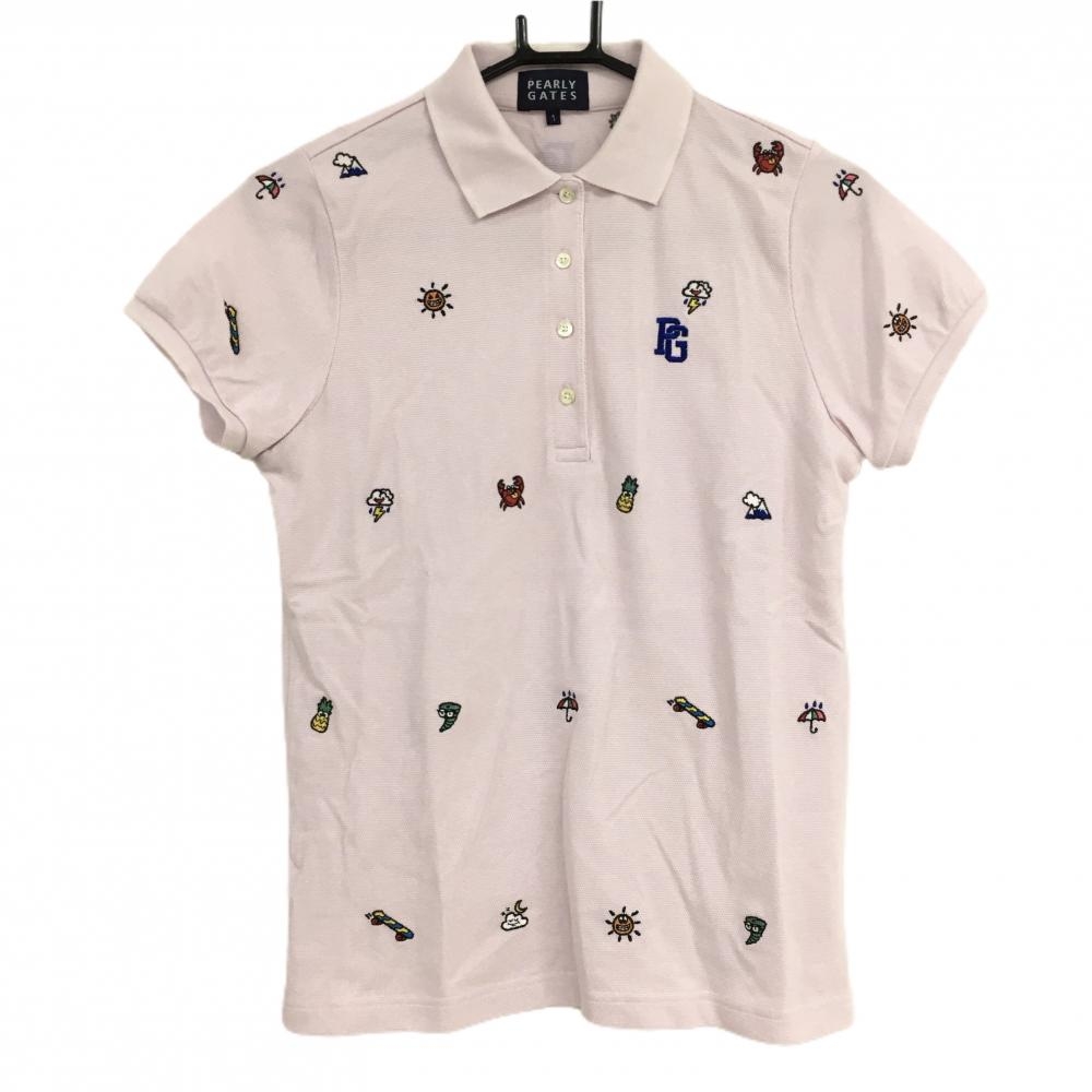 【美品】パーリーゲイツ 半袖ポロシャツ ライトピンク×マルチ  レディース 1(M) ゴルフウェア PEARLY GATES