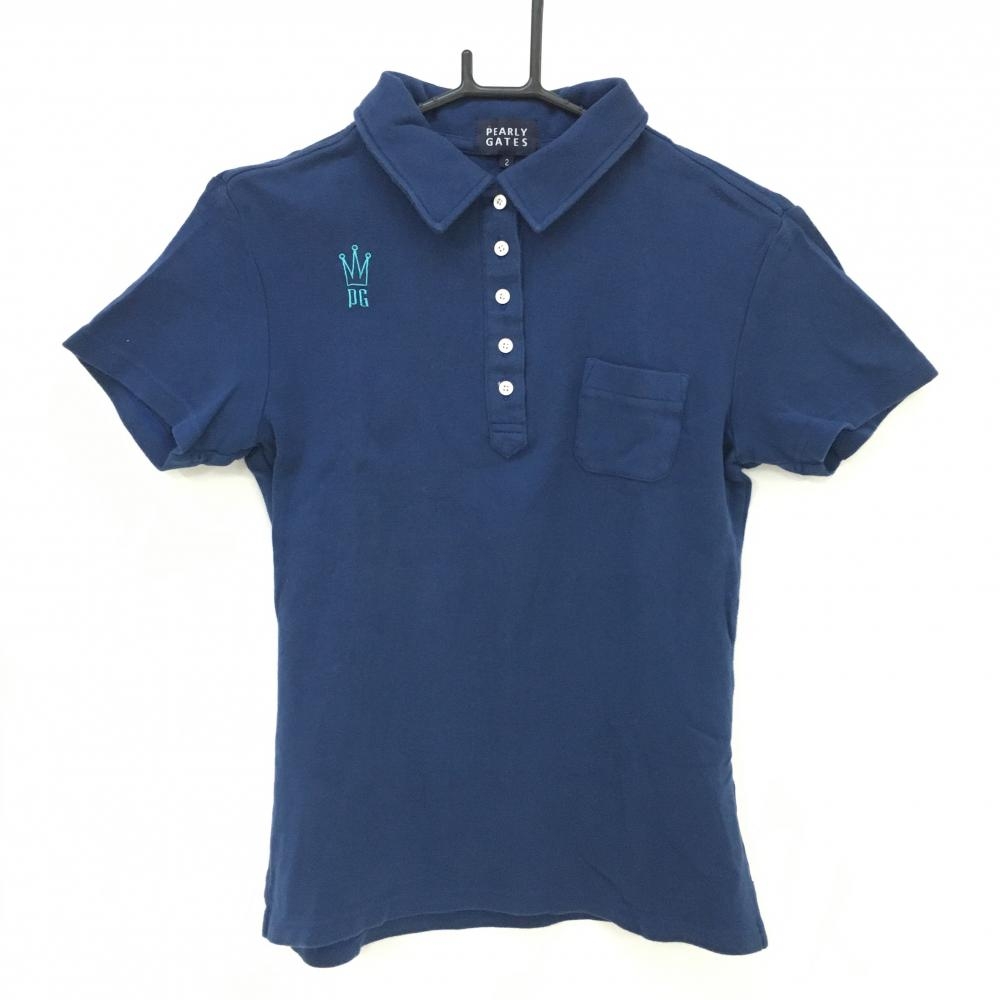 パーリーゲイツ 半袖ポロシャツ ネイビー 胸ポケット レディース 1(M) ゴルフウェア PEARLY GATES