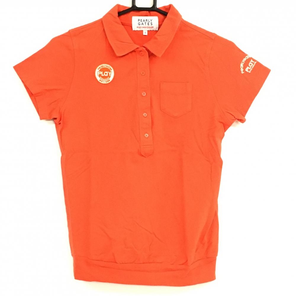 【美品】パーリーゲイツ 半袖ポロシャツ オレンジレッド 胸ポケット コットン100％ レディース 0(S) ゴルフウェア PEARLY GATES