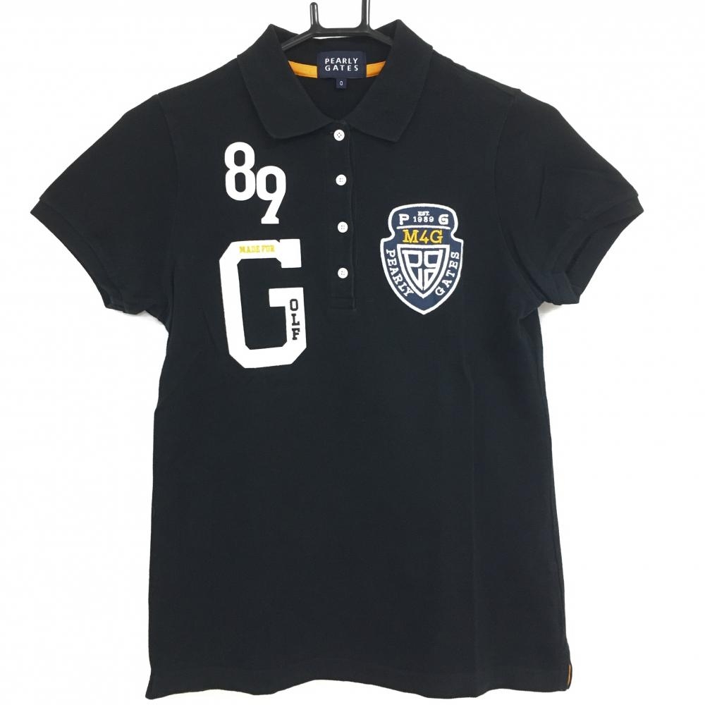 パーリーゲイツ 半袖ポロシャツ 黒×白 フェルト 刺しゅうワッペン レディース 0(S) ゴルフウェア PEARLY GATES