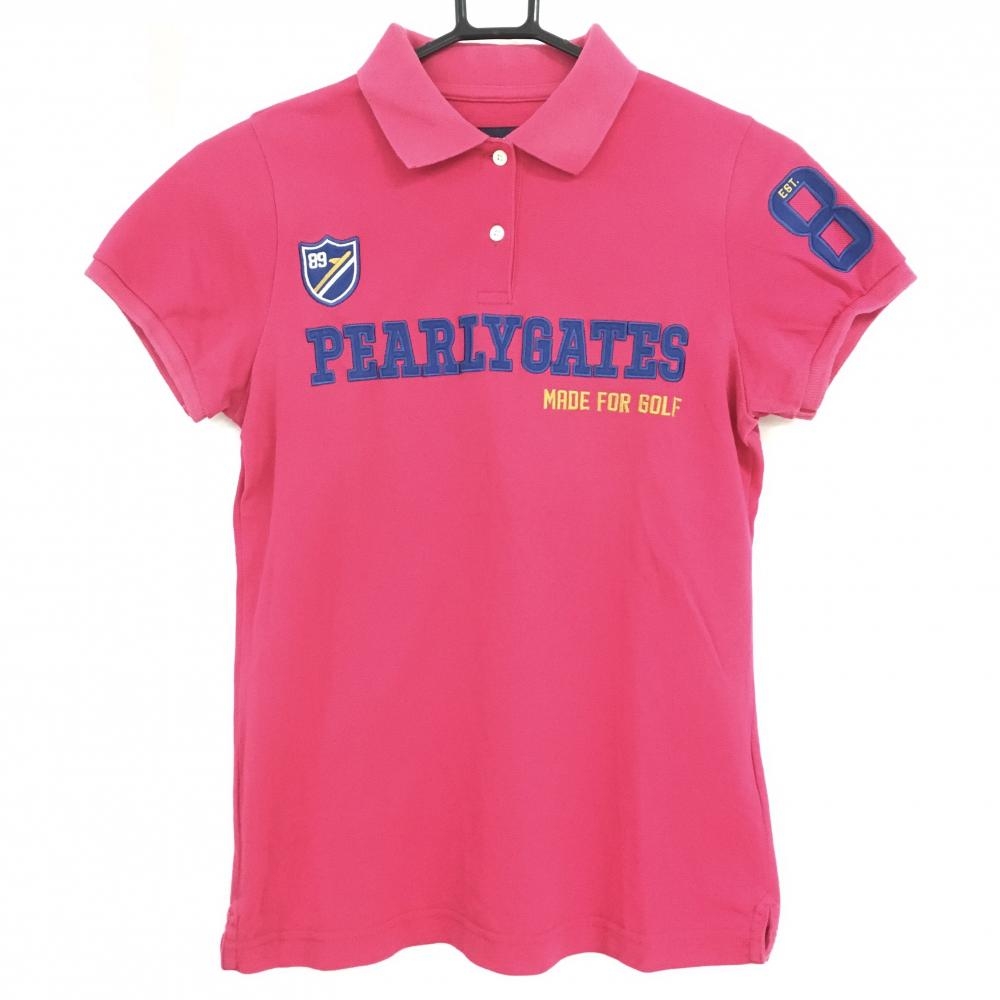 パーリーゲイツ 半袖ポロシャツ ダークピンク フロントロゴワッペン  レディース 0(S) ゴルフウェア PEARLY GATES