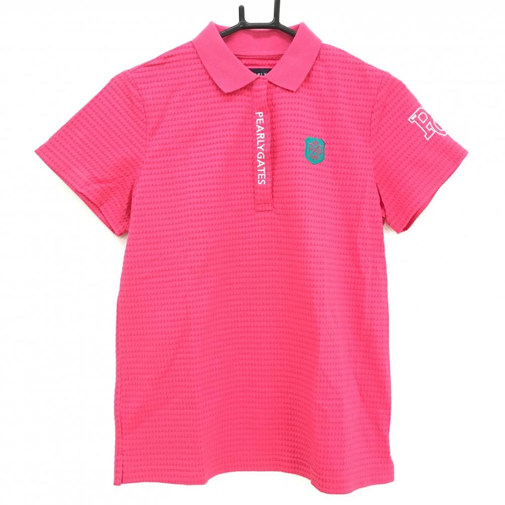 【超美品】パーリーゲイツ 半袖ポロシャツ ピンク 織生地 前立てロゴ レディース 1(M) ゴルフウェア PEARLY GATES