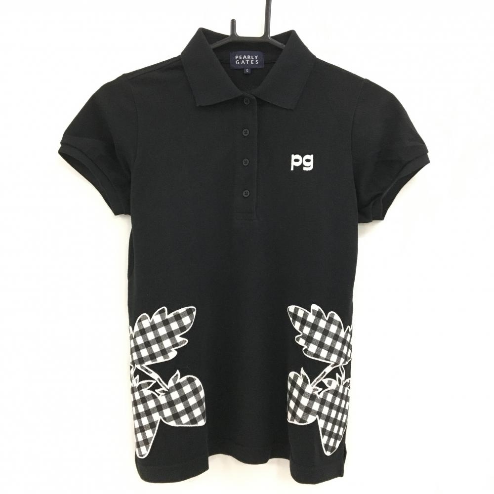 パーリーゲイツ 半袖ポロシャツ 黒×白 いちごワッペン  レディース 0(S) ゴルフウェア PEARLY GATES