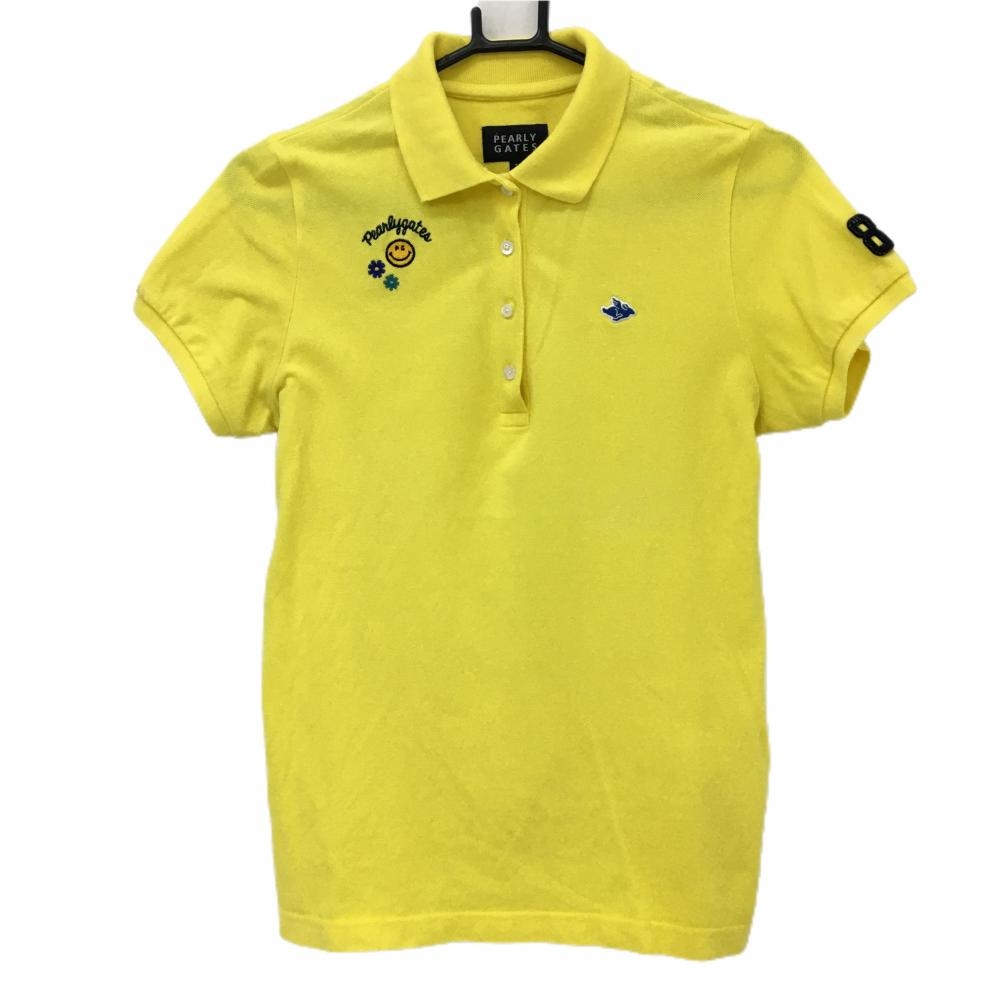 【超美品】パーリーゲイツ 半袖ポロシャツ イエロー ニコちゃん スマイル  レディース 1(M) ゴルフウェア PEARLY GATES