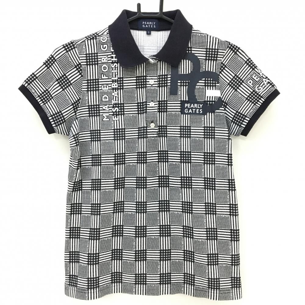 パーリーゲイツ 半袖ポロシャツ 黒×白 チェック レディース 0(S) ゴルフウェア PEARLY GATES