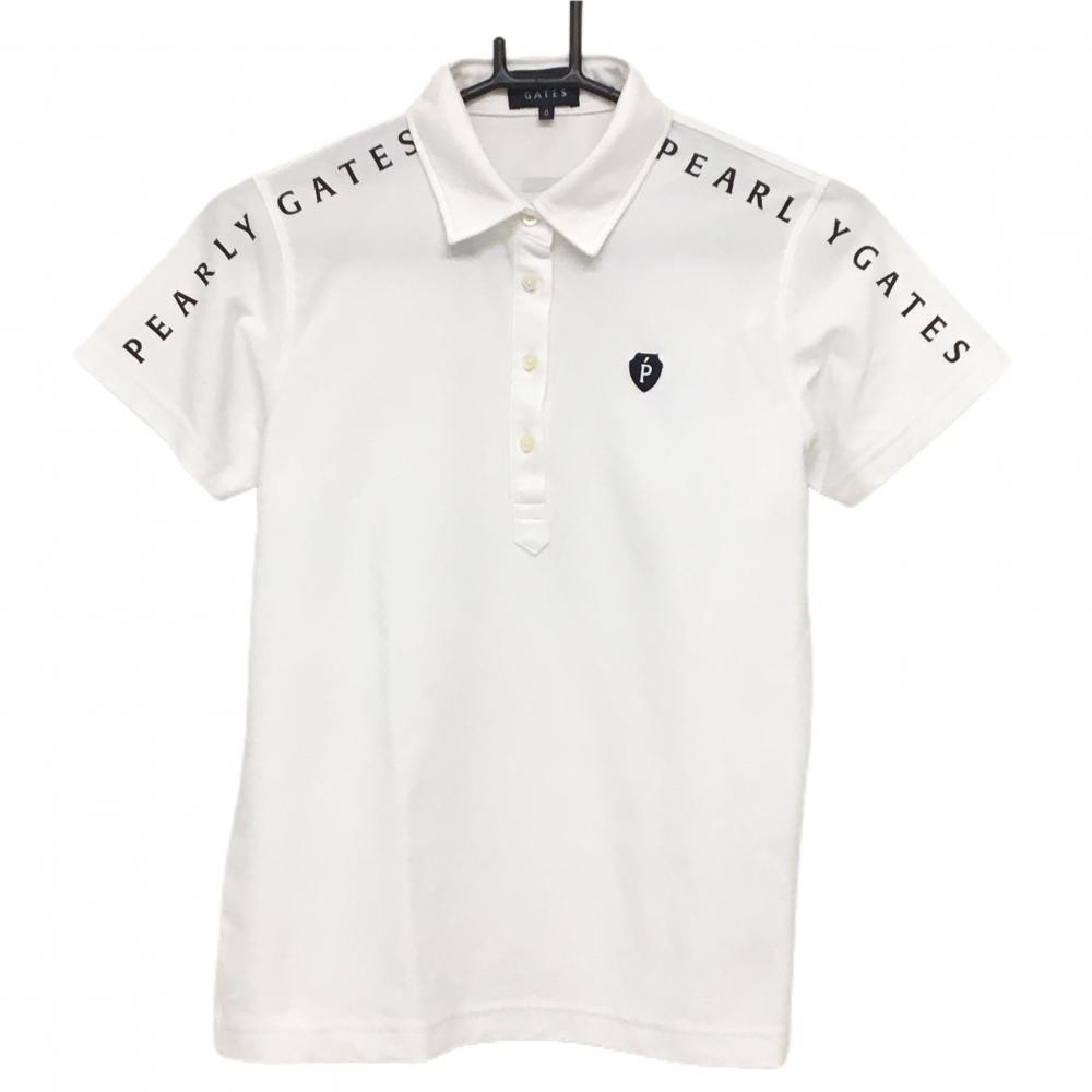 パーリーゲイツ 半袖ポロシャツ 白×黒 袖・肩ロゴプリント  レディース 0(S) ゴルフウェア PEARLY GATES