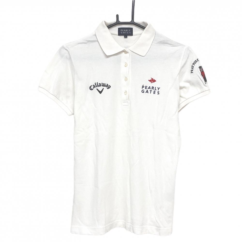 パーリーゲイツ 半袖ポロシャツ 白×黒×レッド くまモン ロゴ刺しゅう レディース 1(M) ゴルフウェア PEARLY GATES