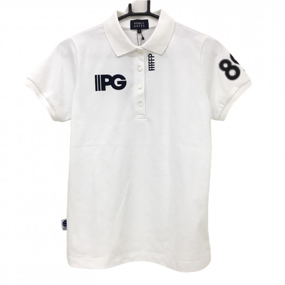 【新品】パーリーゲイツ 半袖ポロシャツ 白×ネイビー　後ロゴプリント レディース 0(S) ゴルフウェア PEARLY GATES