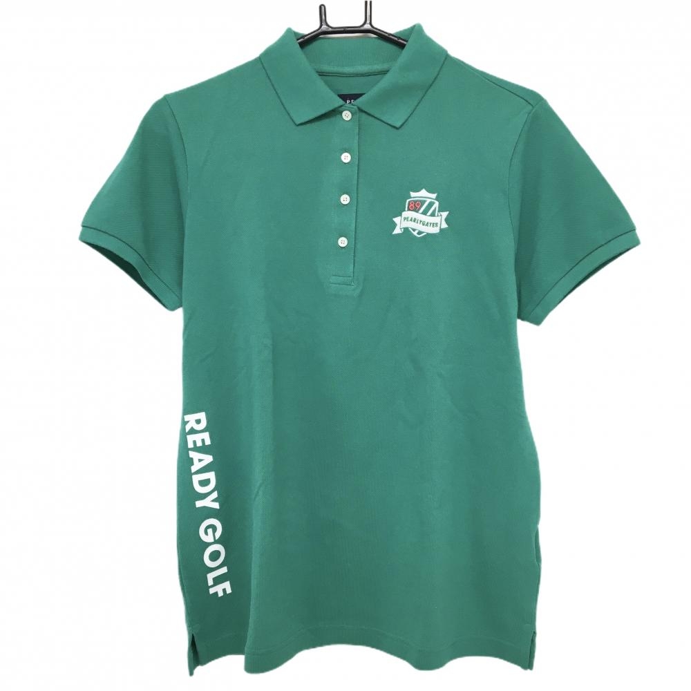 【新品】パーリーゲイツ 半袖ポロシャツ グリーン ロゴ刺しゅう 日本製 レディース 2(L) ゴルフウェア PEARLY GATES