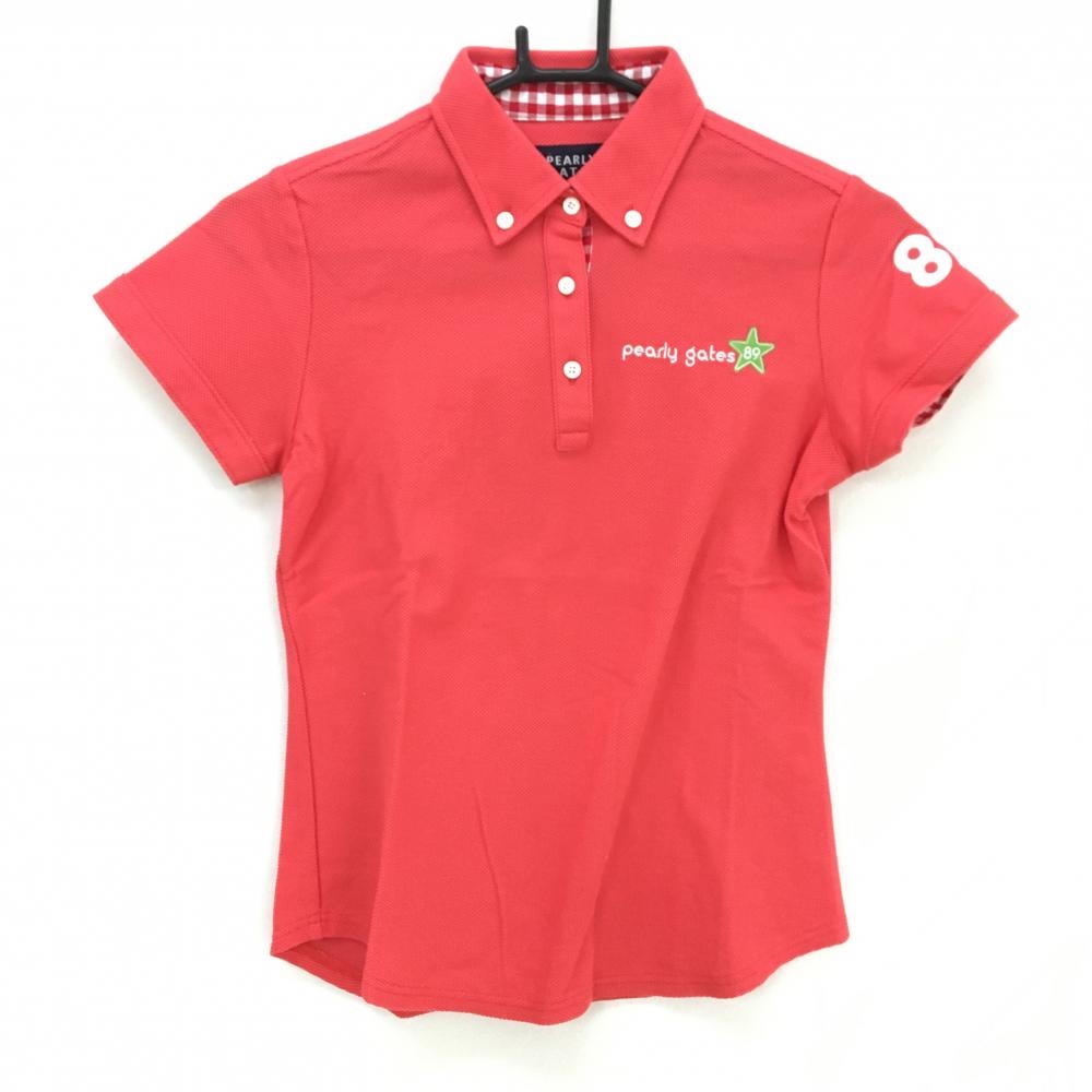 【美品】パーリーゲイツ 半袖ポロシャツ レッドオレンジ ロゴ刺しゅう レディース 0(S) ゴルフウェア PEARLY GATES