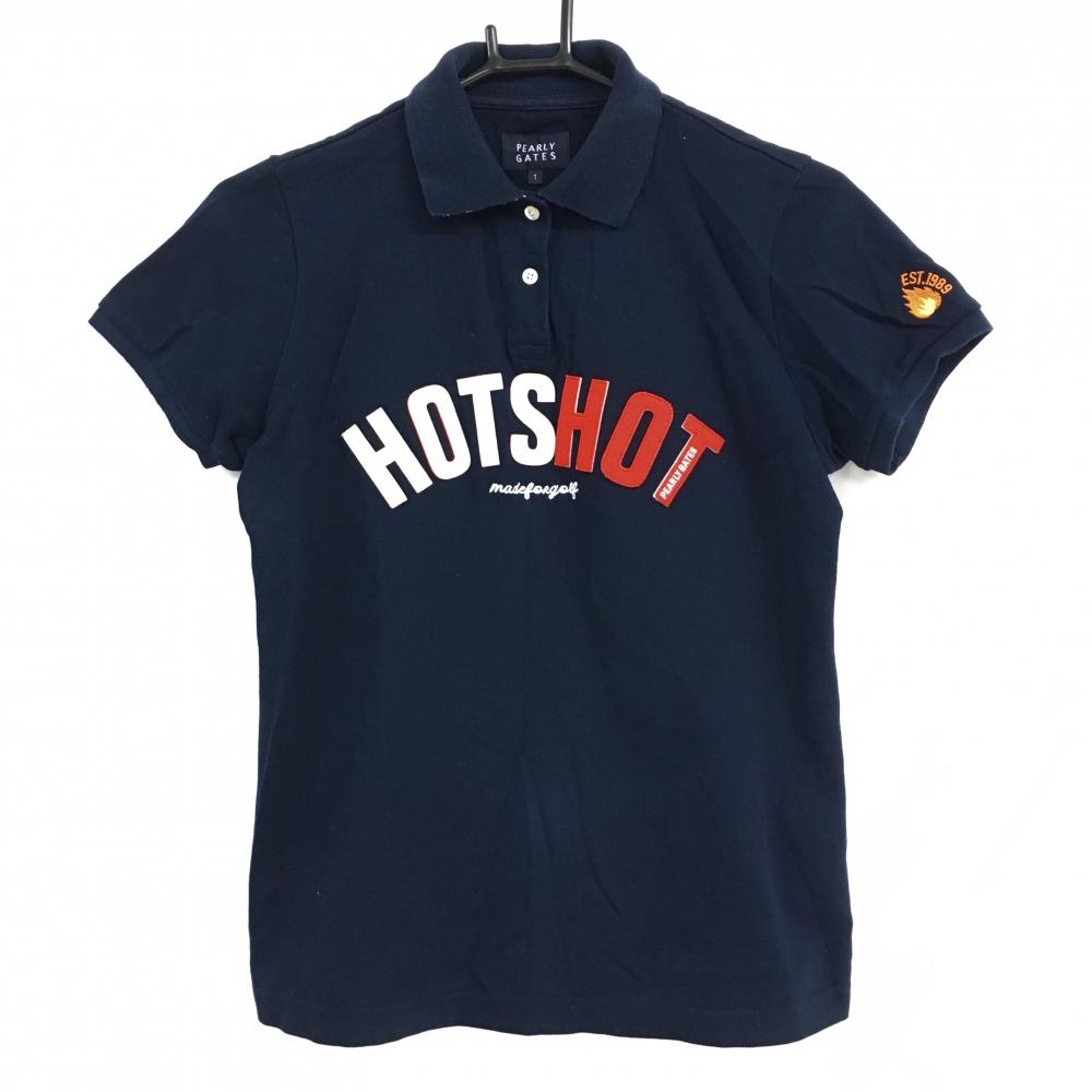 パーリーゲイツ 半袖ポロシャツ ネイビー胸フェルト レディース 1(M) ゴルフウェア PEARLY GATES