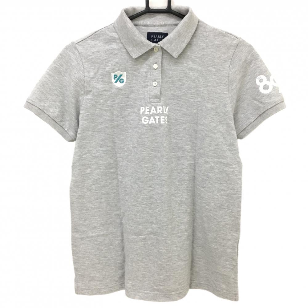 【超美品】パーリーゲイツ 半袖ポロシャツ 杢ライトグレー×白  レディース 2(L) ゴルフウェア 2023年モデル PEARLY GATES