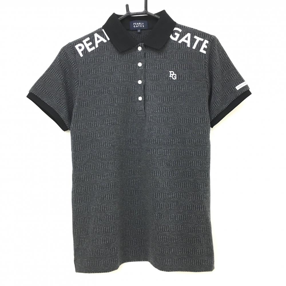 【超美品】パーリーゲイツ 半袖ポロシャツ 黒×ダークグレー 千鳥格子  レディース 2(L) ゴルフウェア 2024年モデル PEARLY GATES