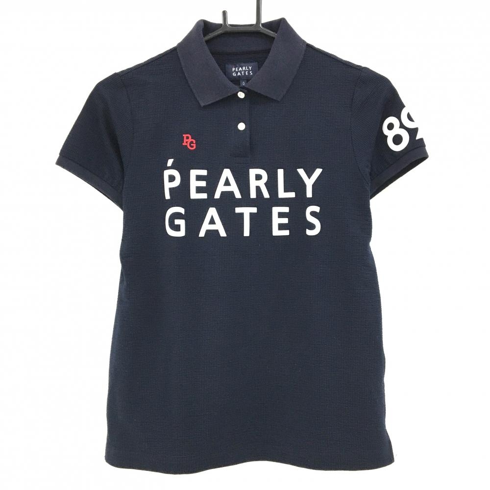 パーリーゲイツ 半袖ポロシャツ ネイビー ロゴ白 フロントロゴ  レディース 0(S) ゴルフウェア PEARLY GATES