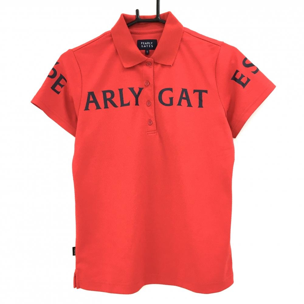 【超美品】パーリーゲイツ 半袖ポロシャツ レッド ロゴネイビー フロントロゴ  レディース 0(S) ゴルフウェア 2023年モデル PEARLY GATES