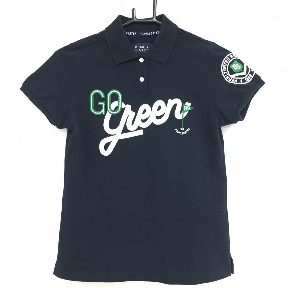 パーリーゲイツ 半袖ポロシャツ ネイビー ロゴ白 レディース 0(S) ゴルフウェア PEARLY GATES
