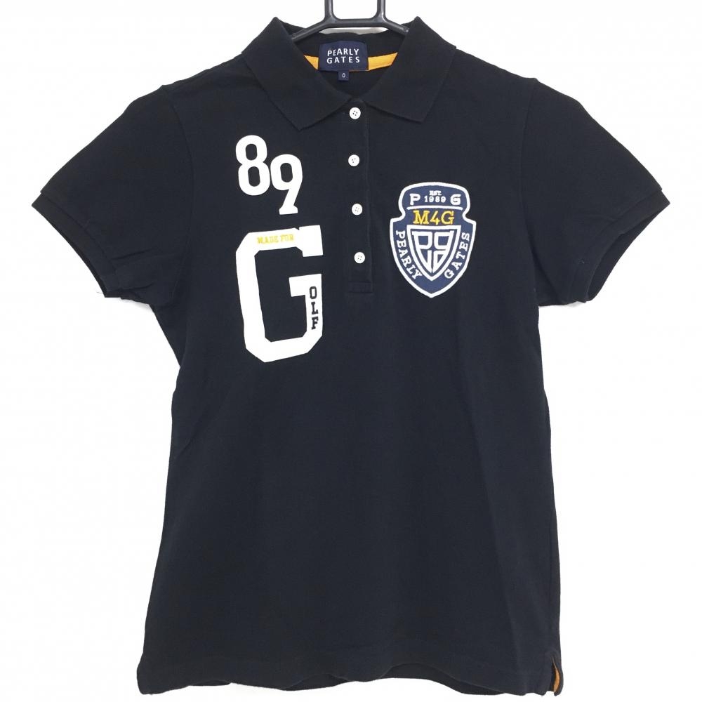 パーリーゲイツ 半袖ポロシャツ ブラック ロゴ白 ワッペン レディース 0(S) ゴルフウェア PEARLY GATES