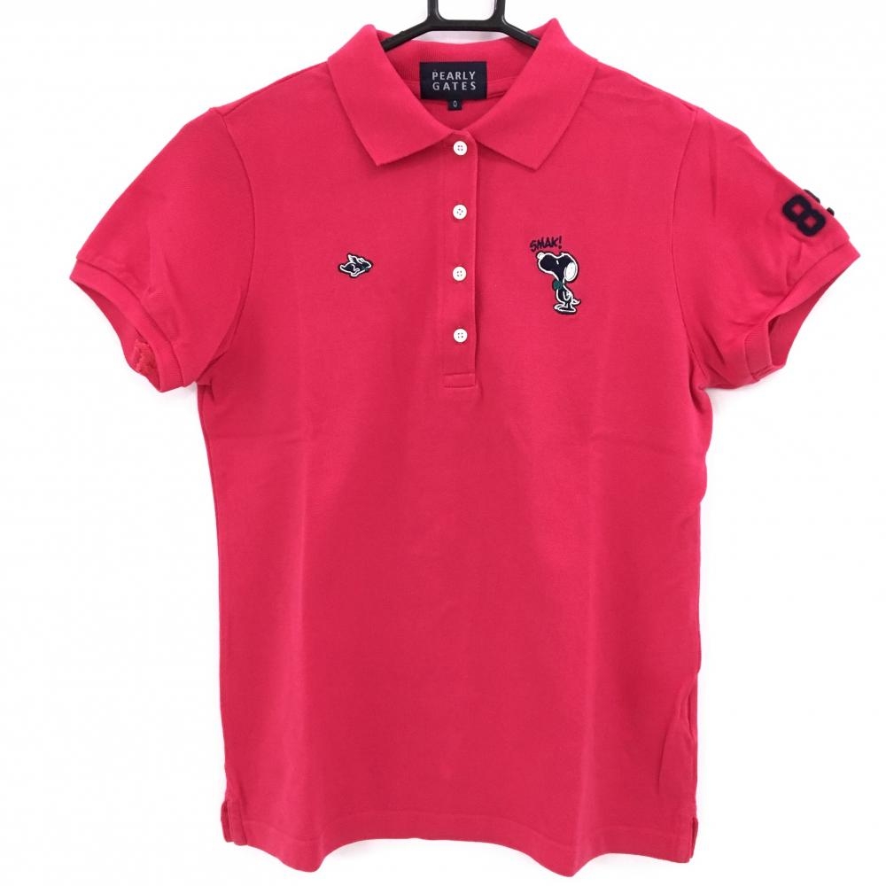 【超美品】パーリーゲイツ×PEANUTS 半袖ポロシャツ レッド スヌーピー レディース 0(S) ゴルフウェア PEARLY GATES