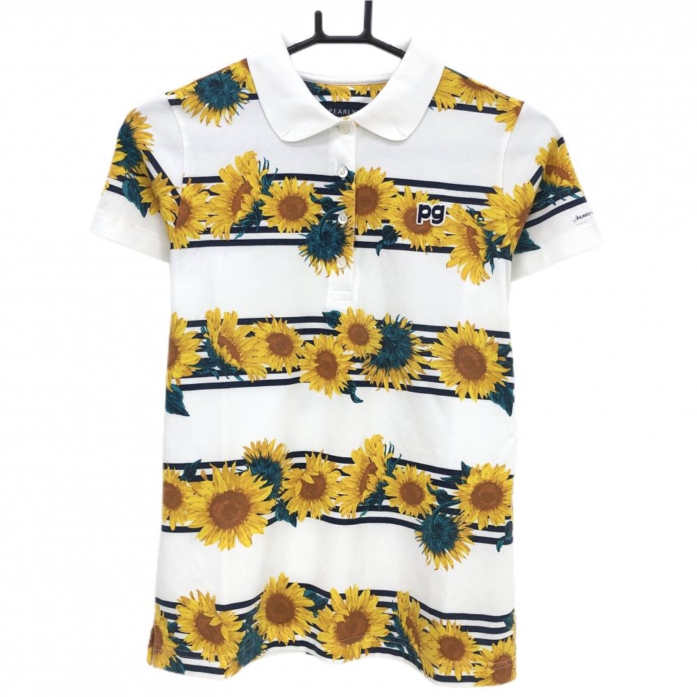 パーリーゲイツ 半袖ポロシャツ 白×イエロー ヒマワリ柄  レディース 1(M) ゴルフウェア PEARLY GATES