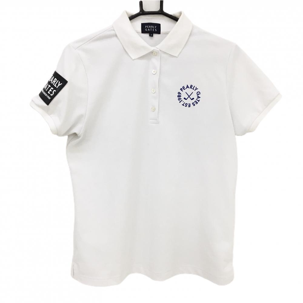 パーリーゲイツ 半袖ポロシャツ 白 背面ビッグロゴ シリコンワッペン  レディース 2(L) ゴルフウェア 2023年モデル PEARLY GATES
