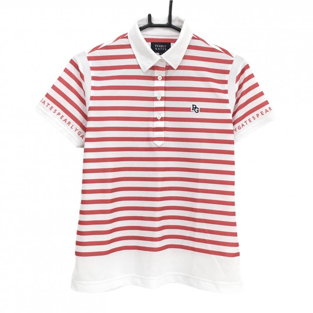 【美品】パーリーゲイツ 半袖ポロシャツ 白×レッド ボーダー レディース 1(M) ゴルフウェア 2025年モデル PEARLY GATES