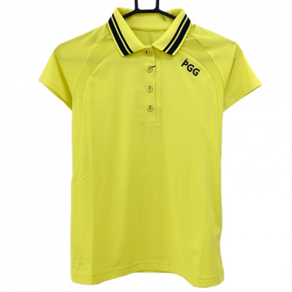 【新品】PGGパーリーゲイツ 半袖ポロシャツ イエロー×黒 一部メッシュ レディース 0(S) ゴルフウェア PEARLY GATES