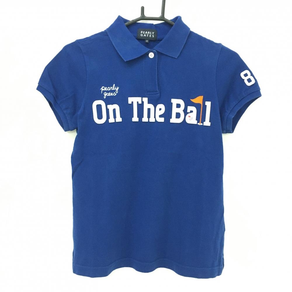 パーリーゲイツ 半袖ポロシャツ ブルー×白 フェルトワッペン  レディース 0(S) ゴルフウェア PEARLY GATES