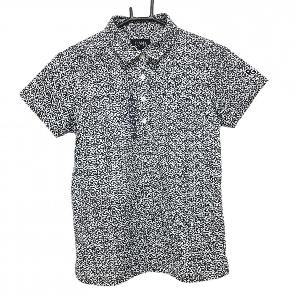 【美品】パーリーゲイツ 半袖ポロシャツ 白×ネイビー 花柄 厚手 レディース 0(S) ゴルフウェア 2024年モデル PEARLY GATES