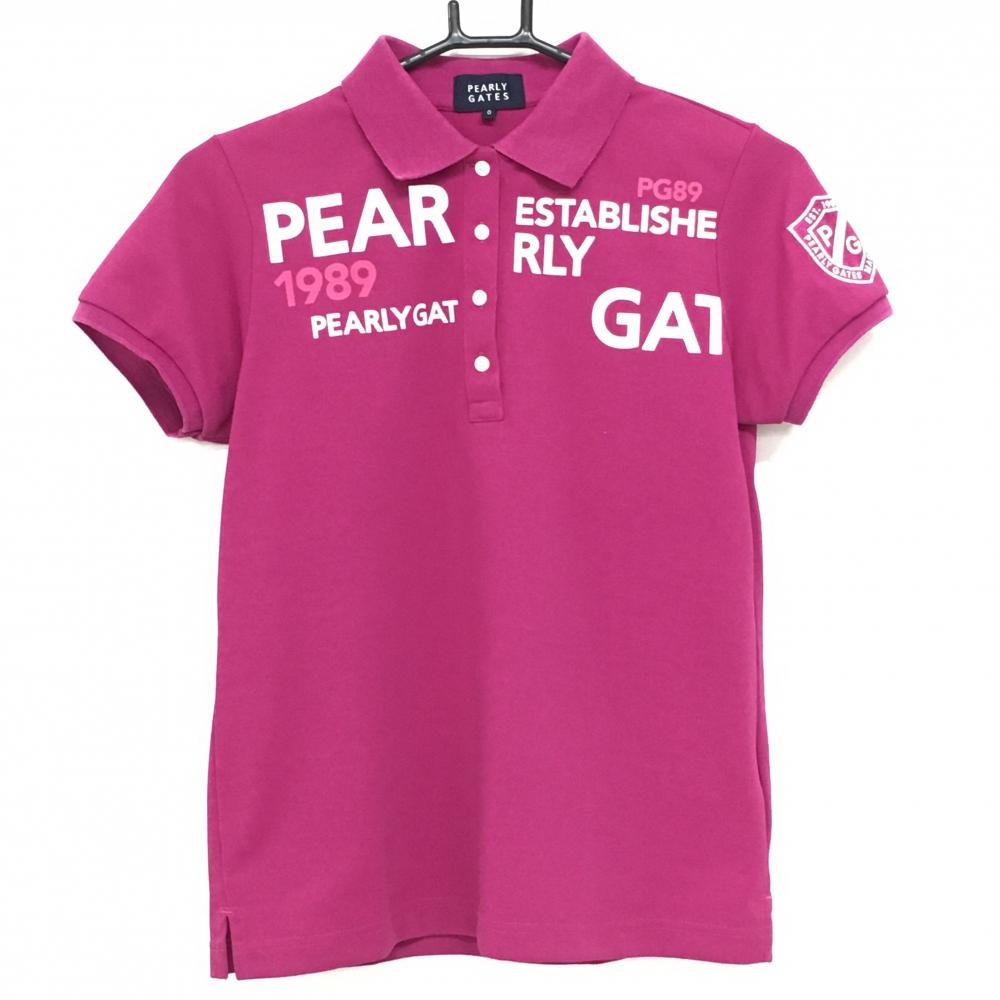 パーリーゲイツ 半袖ポロシャツ パープル系×白 ロゴプリント レディース 0(S) ゴルフウェア PEARLY GATES