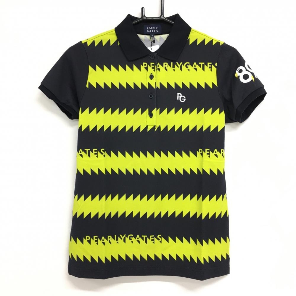 【新品】パーリーゲイツ 半袖ポロシャツ ダークネイビー×イエロー ギザギザボーダー  レディース 1(M) ゴルフウェア PEARLY GATES