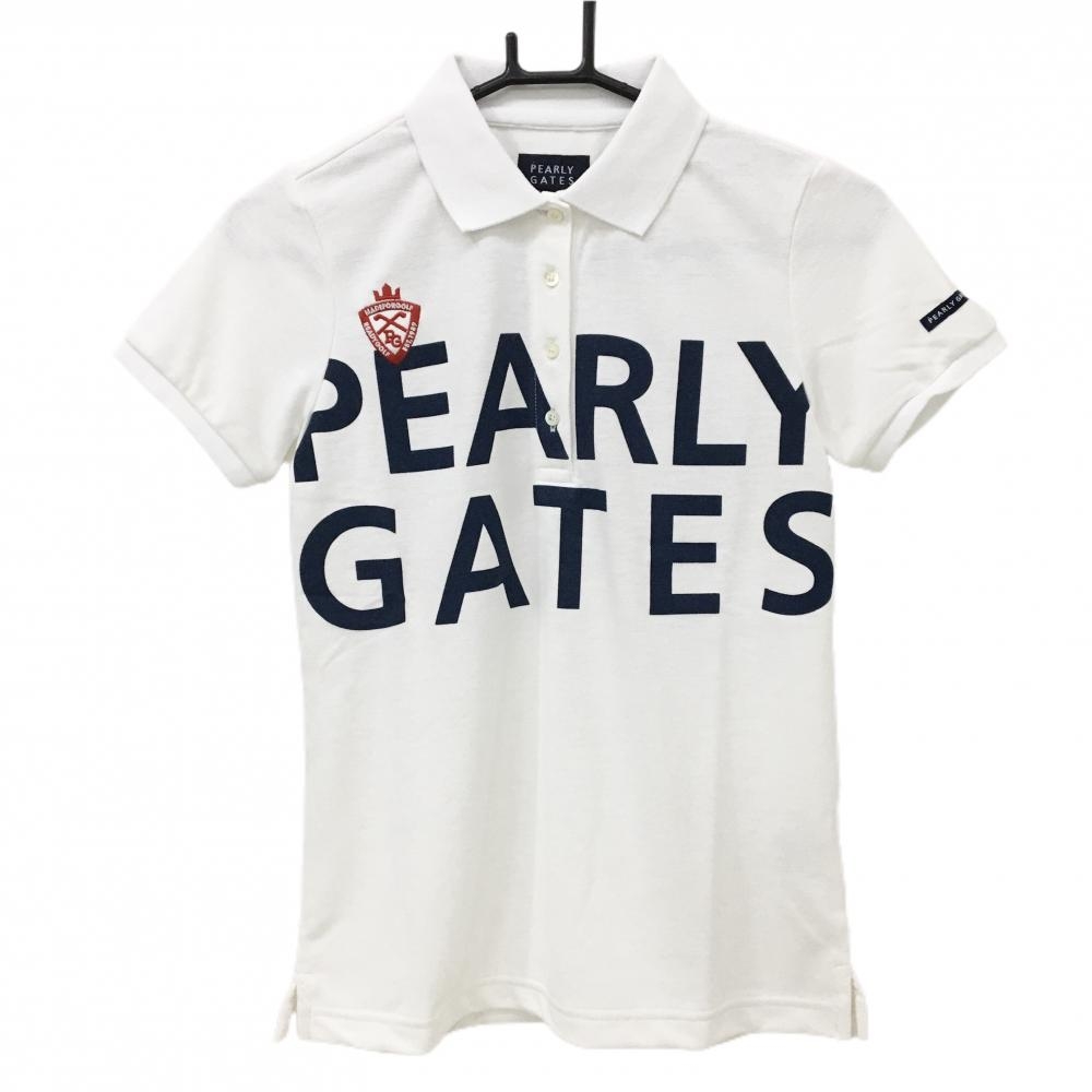 【新品】パーリーゲイツ 半袖ポロシャツ 白×ネイビー ビックロゴプリント レディース 0(S) ゴルフウェア PEARLY GATES