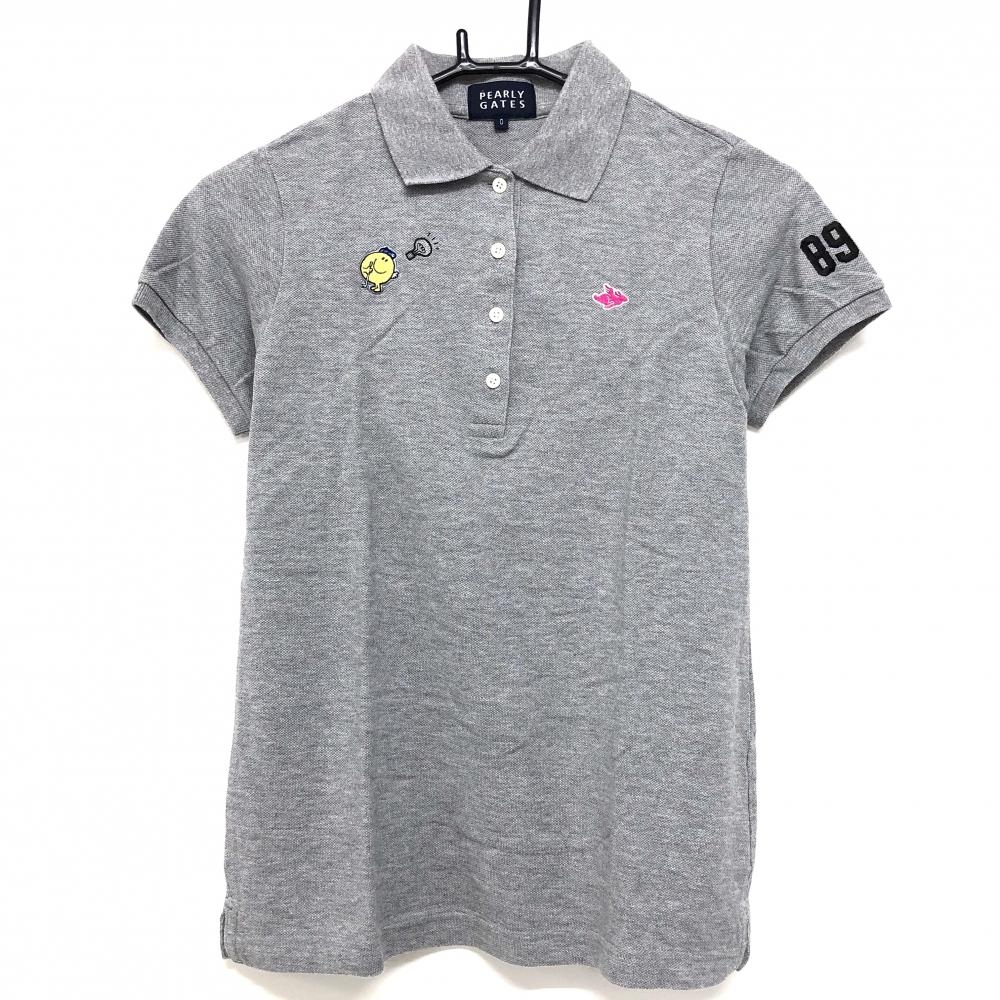 【美品】パーリーゲイツMR.MEN LITTLE MISS 半袖ポロシャツ 杢グレー×イエロー×ピンク  レディース 0(S) ゴルフウェア PEARLY GATES