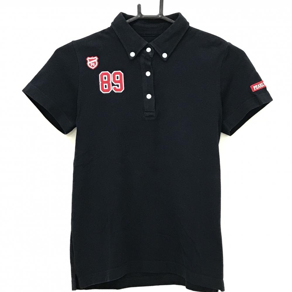 【美品】パーリーゲイツ 半袖ポロシャツ ネイビー ワッペン ボタンダウン  レディース 0(S) ゴルフウェア PEARLY GATES