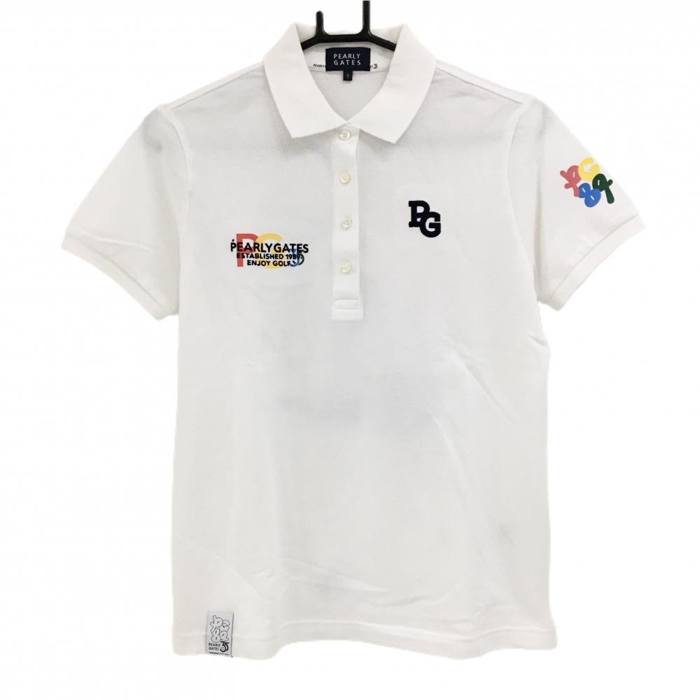 【超美品】パーリーゲイツ 半袖ポロシャツ 白 バックプリント 35周年 レディース 1(M) ゴルフウェア 2024年モデル PEARLY GATES