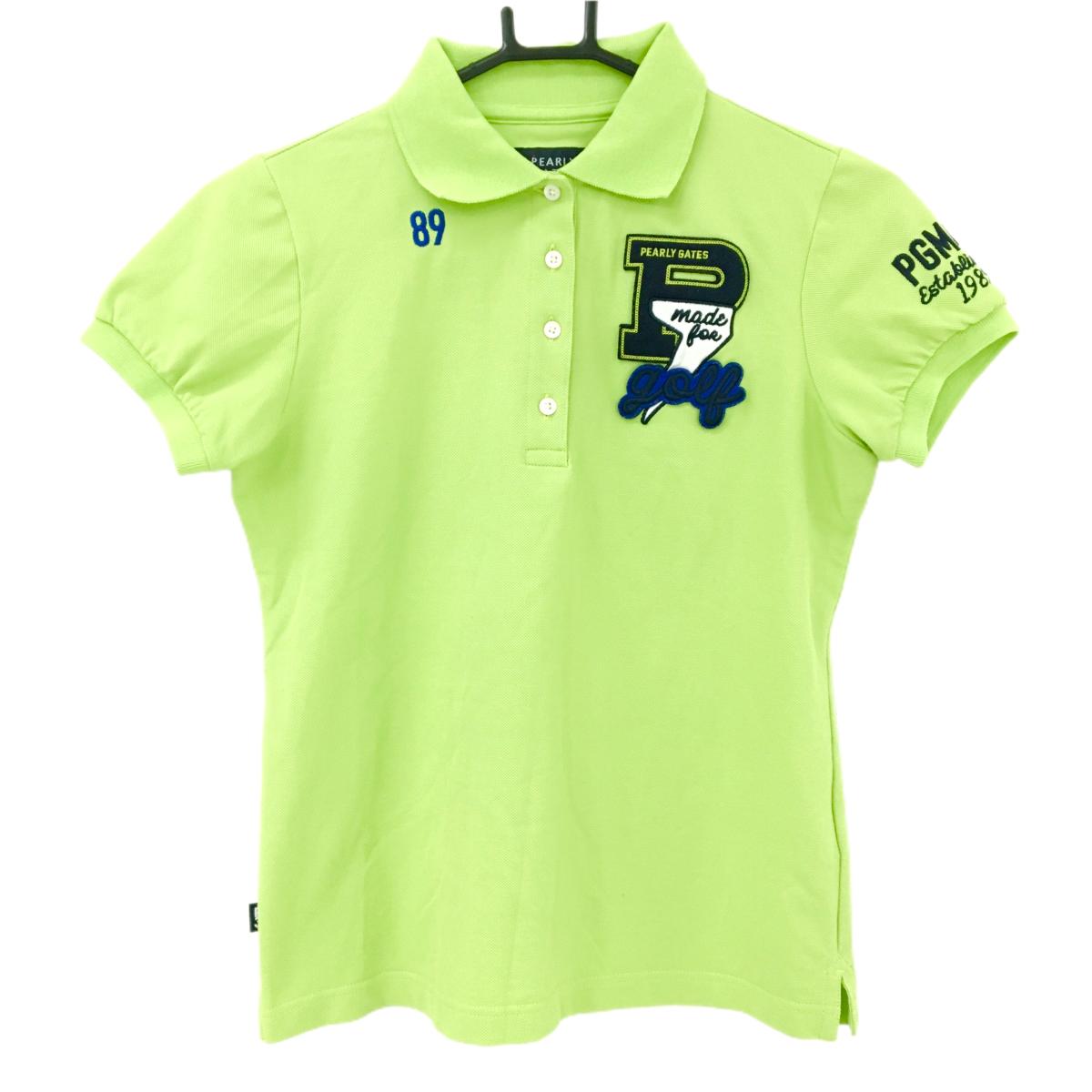 【超美品】パーリーゲイツ 半袖ポロシャツ ライトグリーン 30周年 襟裏ロゴ フェルトワッペン レディース 0(S) ゴルフウェア PEARLY GATES