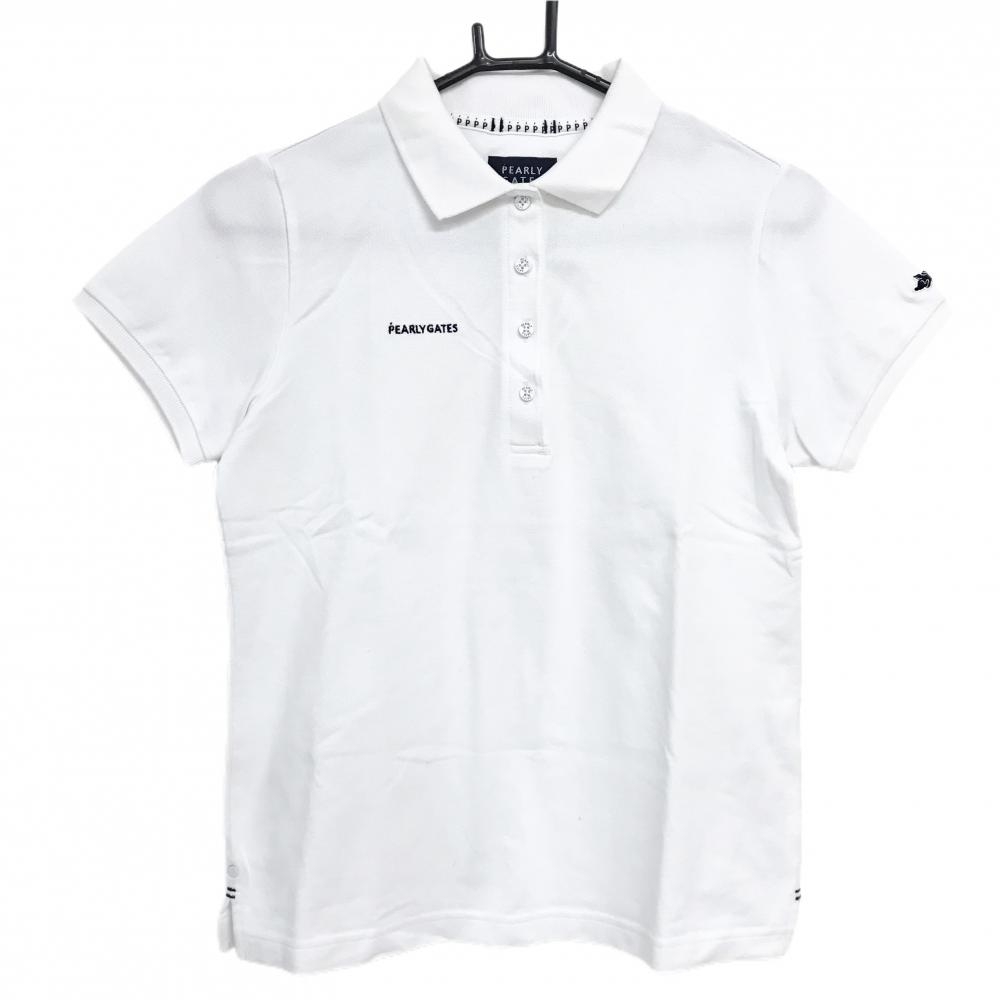 パーリーゲイツ 半袖ポロシャツ 白 ロゴネイビー フライングラビット レディース 0(S) ゴルフウェア PEARLY GATES