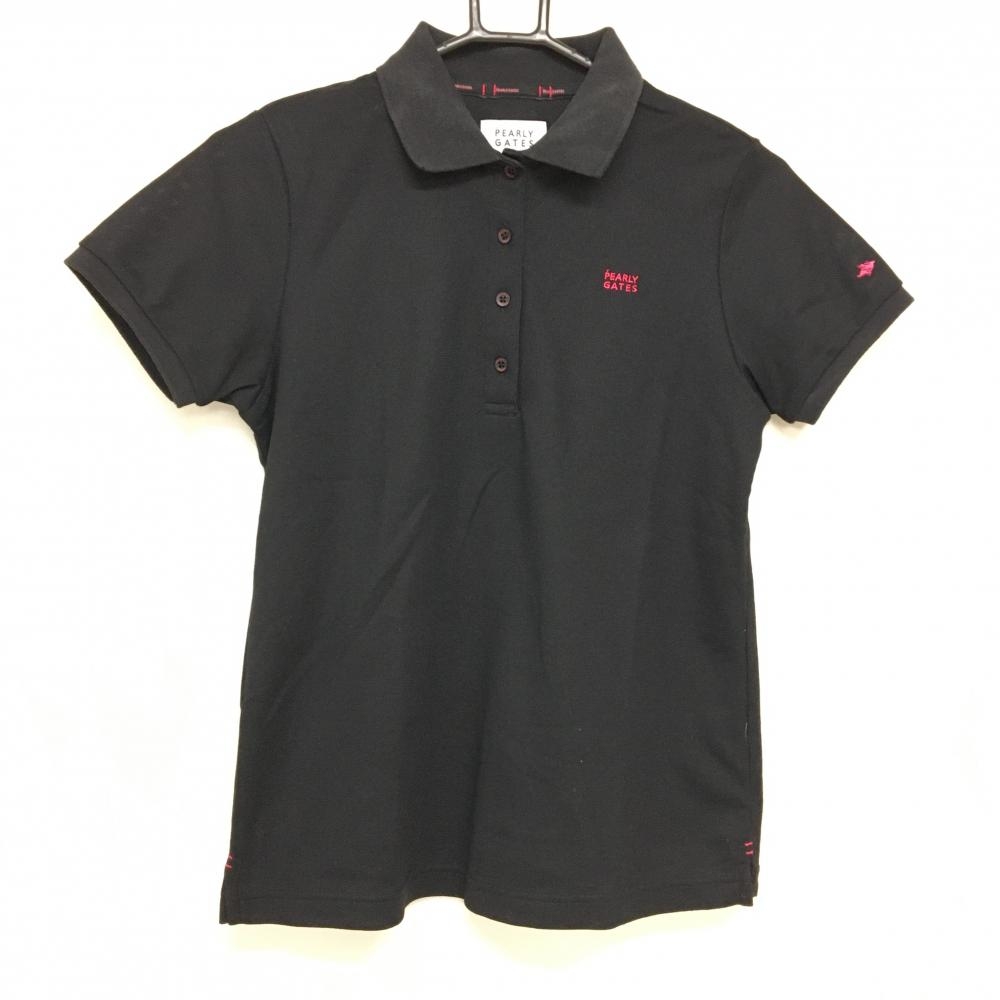 パーリーゲイツ 半袖ポロシャツ 黒 ロゴピンク フライングラビット レディース 0(S) ゴルフウェア 2023年モデル PEARLY GATES