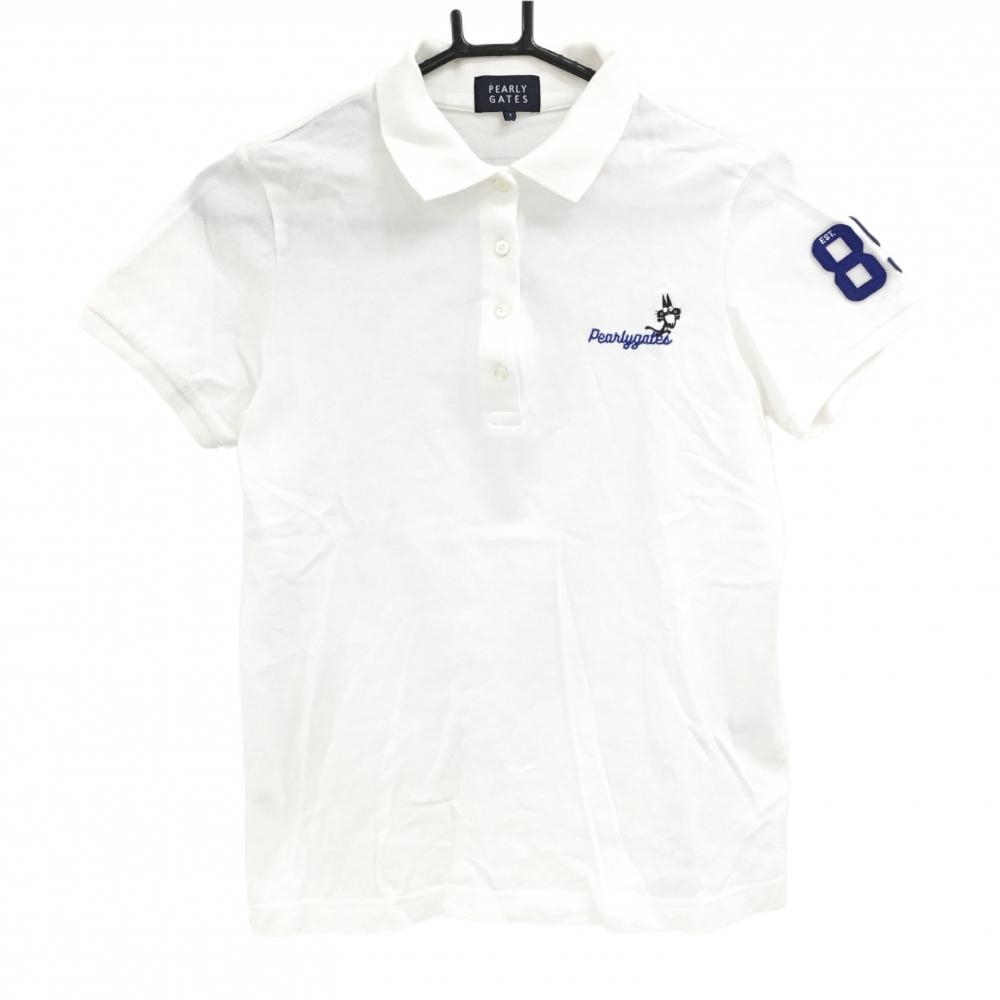 【美品】パーリーゲイツ 半袖ポロシャツ 白 ニャロメ コットン100％ レディース 1(M) ゴルフウェア PEARLY GATES